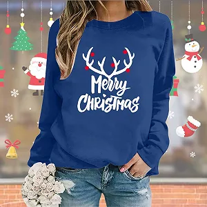 Рождественский джемпер Женский забавный свитшот с круглым вырезом и длинными рукавами Рождественский джемпер Повседневные рождественские топы Веселый рождественский свитшот Рождественский джемпер для девочек-подростков Топы-джемперы synthetic.ua - Фото 1