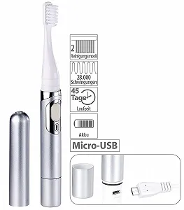 Електрична звукова зубна щітка newgen medicals USB Battery Travel 28,000 RPM IPX7 Срібляста synthetic.ua - Фото 1