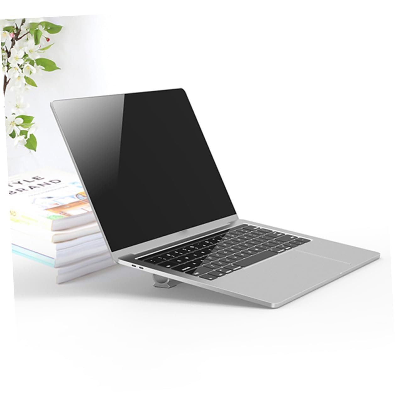 Подставка для ноутбука алюминиевая с нескользящей накладкой, органайзером для кабелей, приподнятая подставка для ноутбуков, улучшенная циркуляция воздуха, устойчивая к царапинам, компактная и портативная Серебристая, фото №8