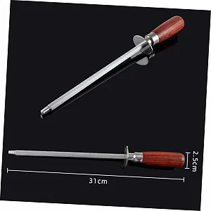 Точило для кухонних ножів ABOOFAN Професійна з дерев'яною ручкою Коричневий Сріблястий synthetic.ua - Фото 1