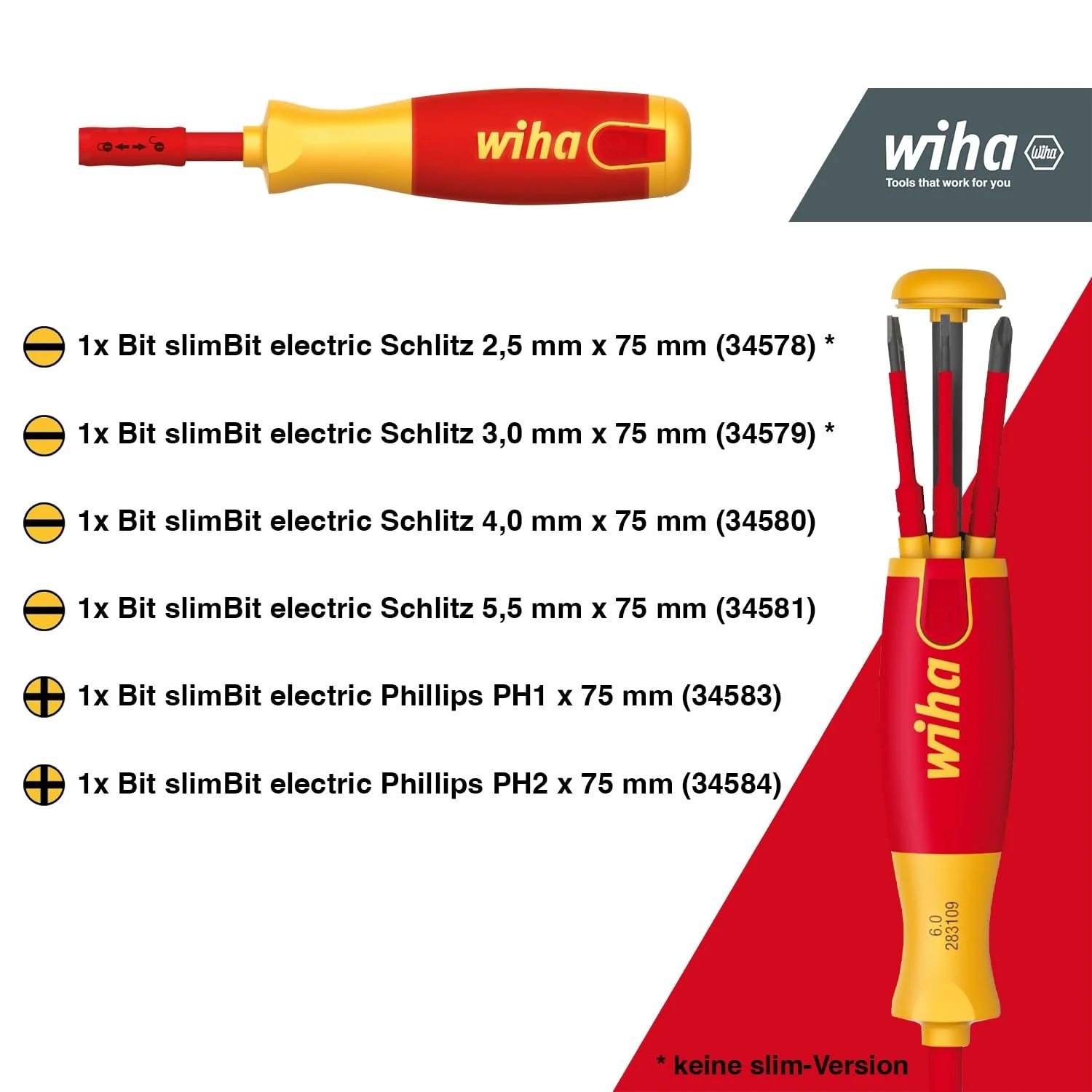 Викрутка з магазином біт Wiha LiftUp Electric 38612 Phillips, шліц з 6 SlimBits у блістері, фото №3