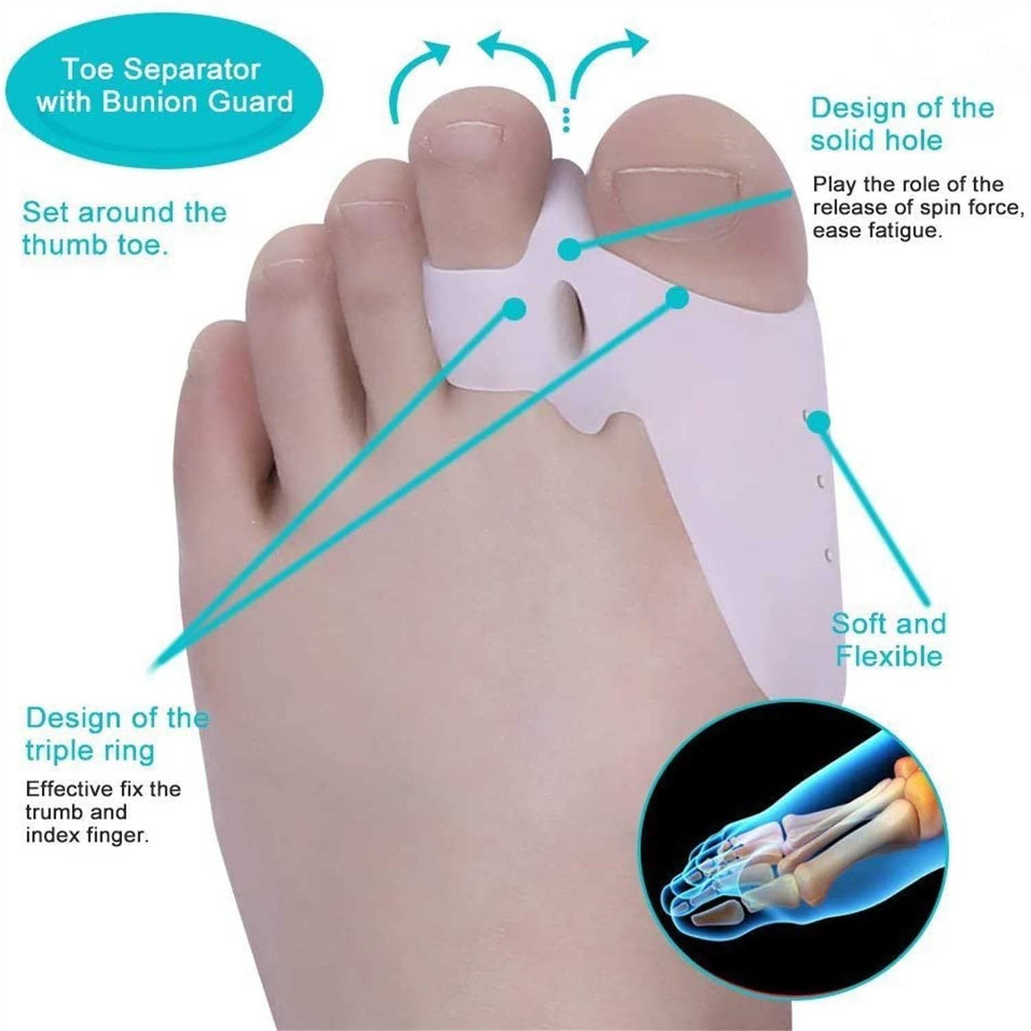 Коректор для великого пальця стопи TMXKOOK 7 шт. Подушечки для полегшення болю при Hallux Valgus, шина, пінетки, захист, фото №4