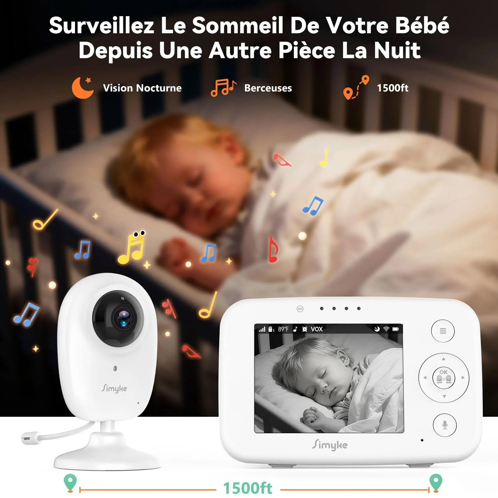 Відеоняня Simyke 3.5 дюйми HD 1080P WiFi App 2-Way Night Vision Temperature VOX Lullaby, фото №8 Відеоняня Simyke 3.5 дюйми HD 1080P WiFi App 2-Way Night Vision Temperature VOX Lullaby, фото №8
