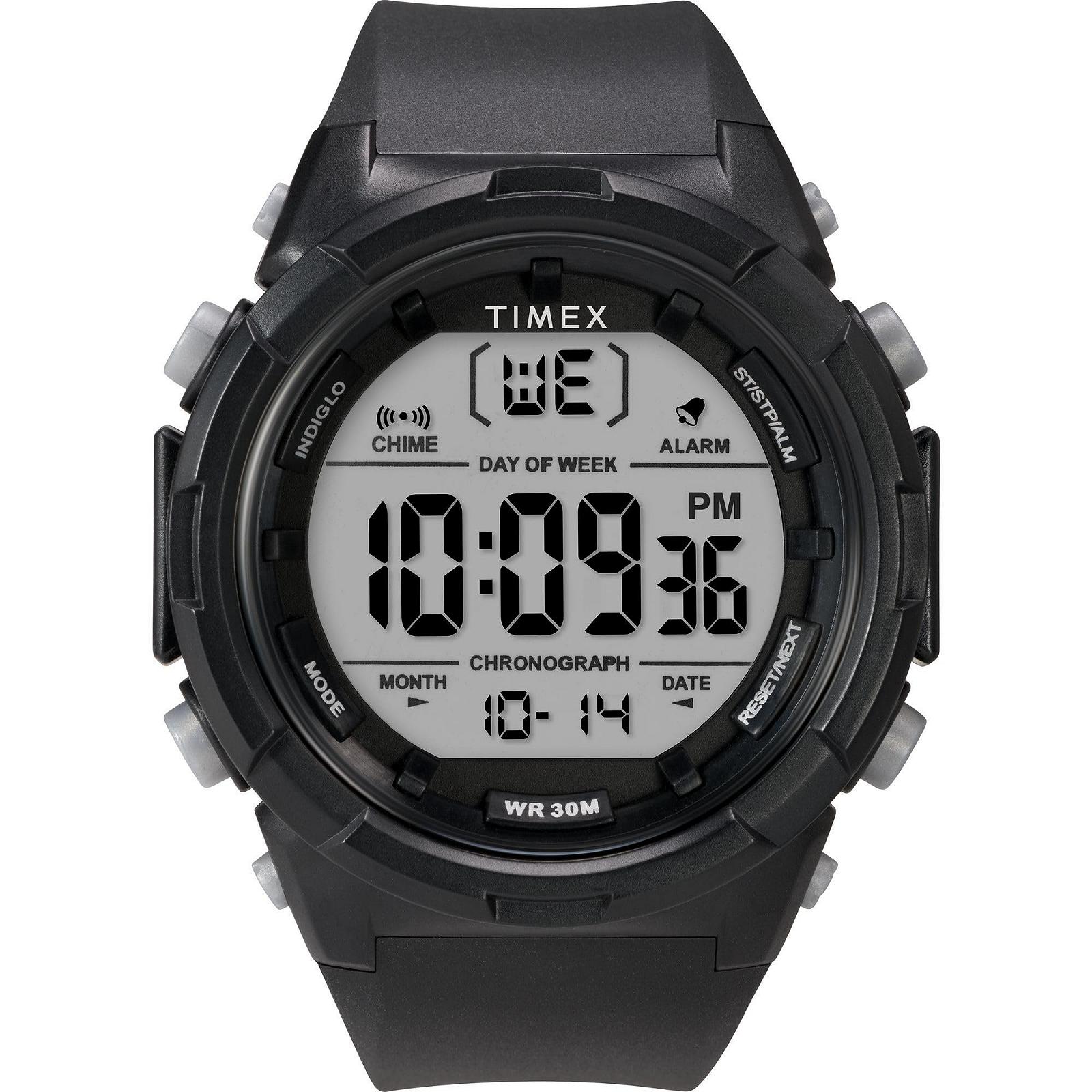 Спортивные часы Timex 50мм, черный полимерный ремешок, цифровой циферблат, черный корпус TW5M61900, черный, Modern, фото №1