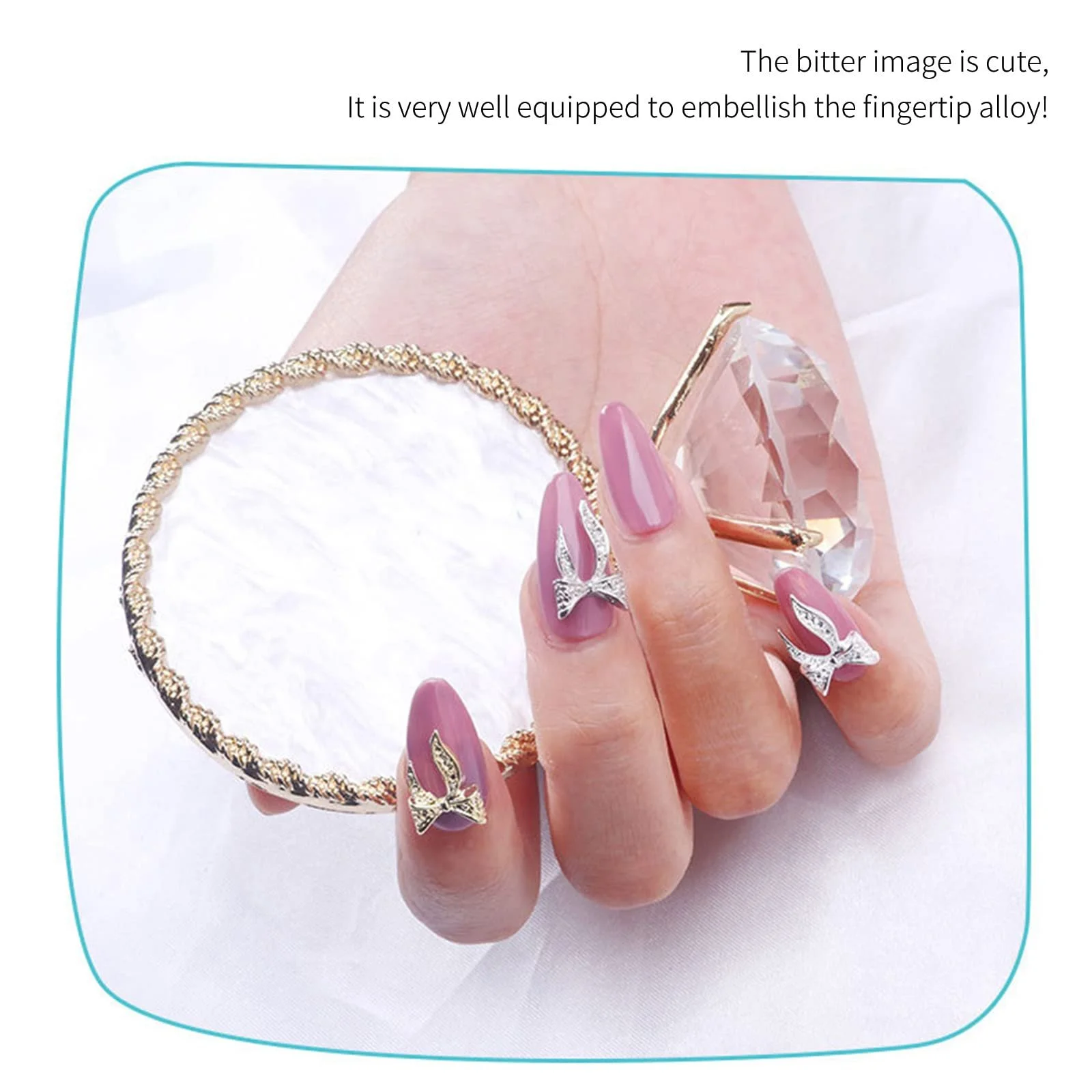 Стрази для нігтів Бантики-метелики Білі 50 шт, фото №5