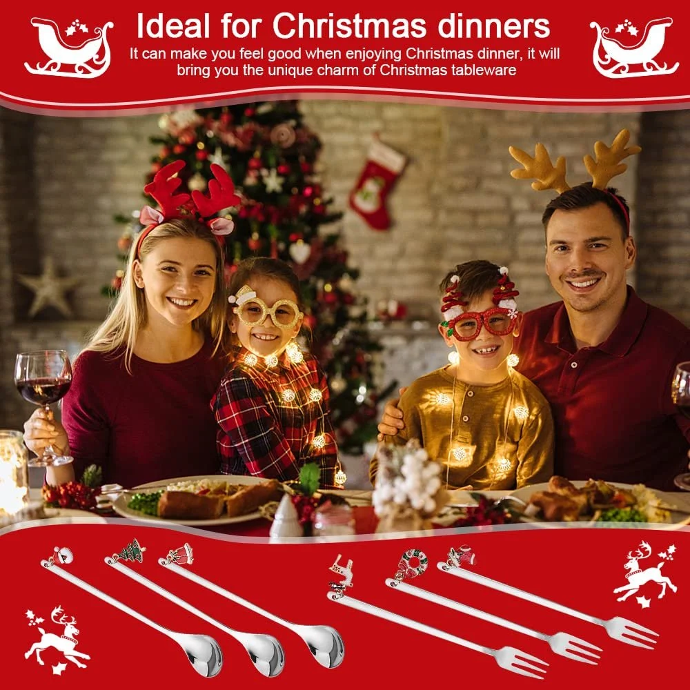 Набор вилок и ложек BUZIFU, 6 шт., 3 ложки и 3 вилки, из нержавеющей стали, фото №7