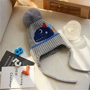 Зимняя шапка детская с ушками Generisch Теплая зимняя шапка с помпоном Вязаная шапка-шарф для шеи для новорожденных 0-6 месяцев synthetic.ua - Фото 1