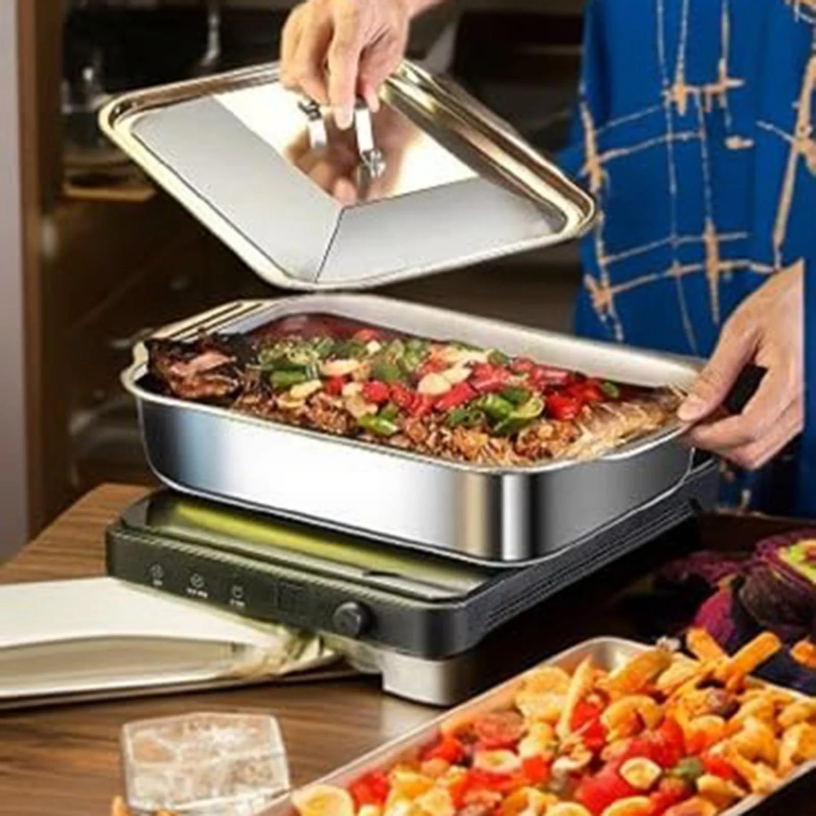 Форма для лазаньи из нержавеющей стали 45,7 x 27,9 см С крышкой и заклепанными ручками, фото №5