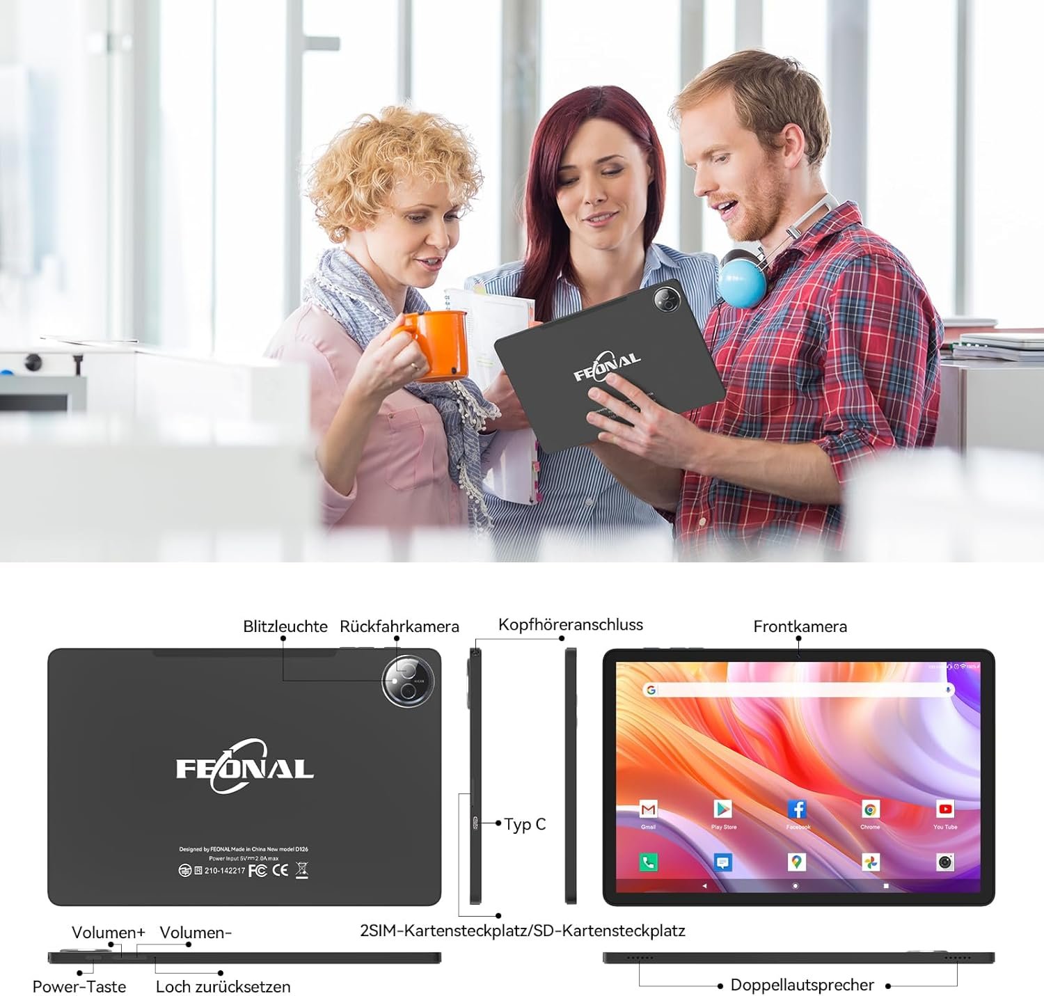Планшет 11" FEONAL D126 8+8/128Gb 4G 2-SIM 8 ядер Android 14 7000 mAh Сірий, фото №5