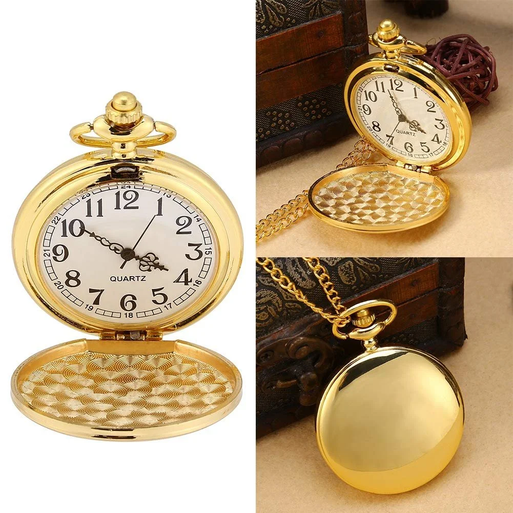 Класичний кварцовий аналоговий гладкий кишеньковий годинник-підвіска з ланцюжком, фото №4