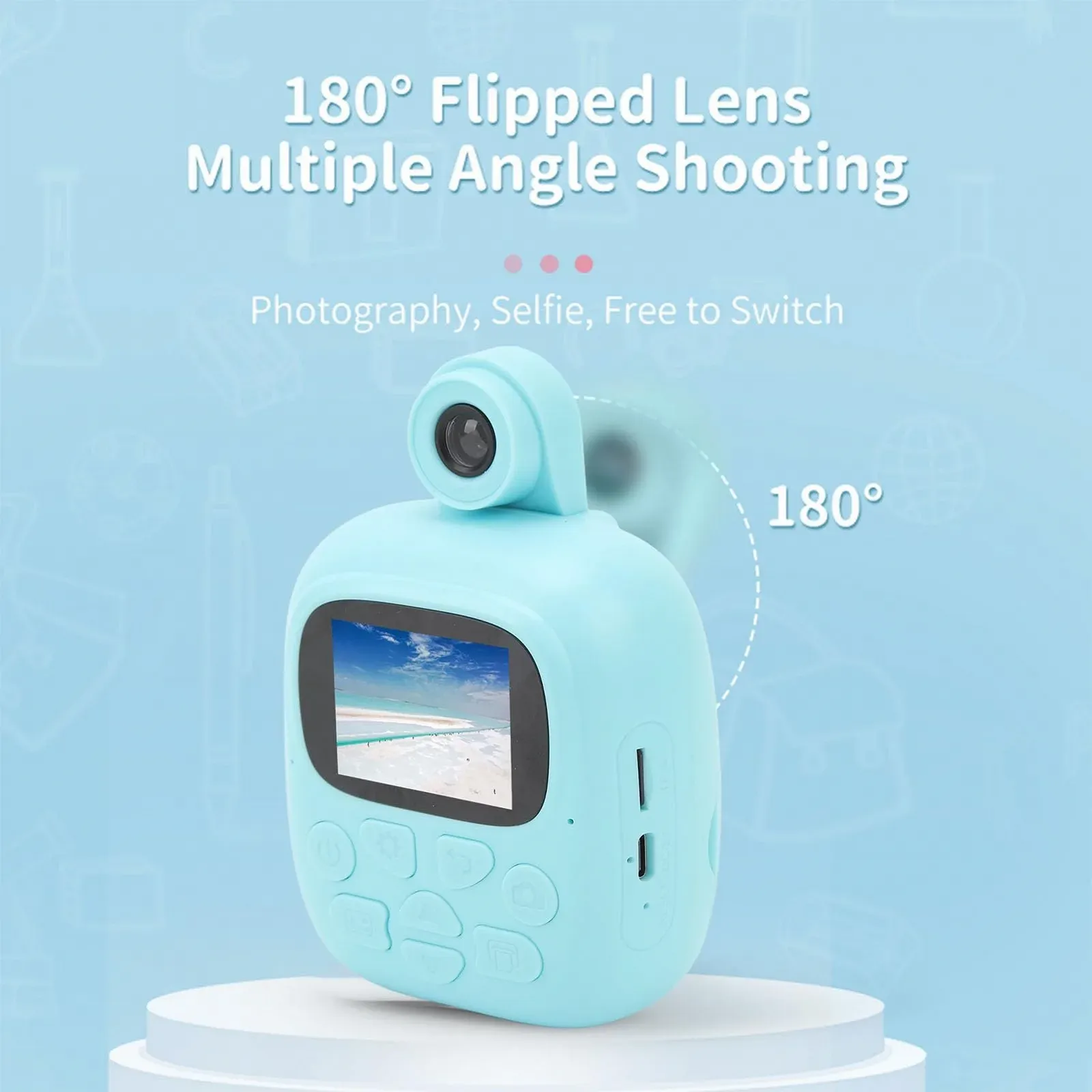 Детская цифровая камера мгновенной печати и портативный термопринтер 1080P 44MP, фото №2