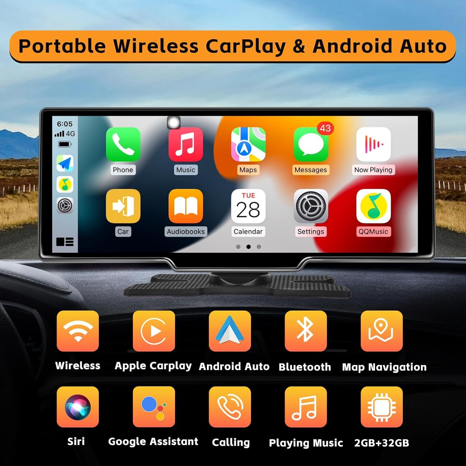 Автомагнітола Hikity A3372G64 3UK / 10.3" / Сенсорна / 2/32Гб / Android 12 / Apple CarPlay / Android Auto / Bluetooth / WI-FI / GPS / USB / AUX / TF Card, фото №3