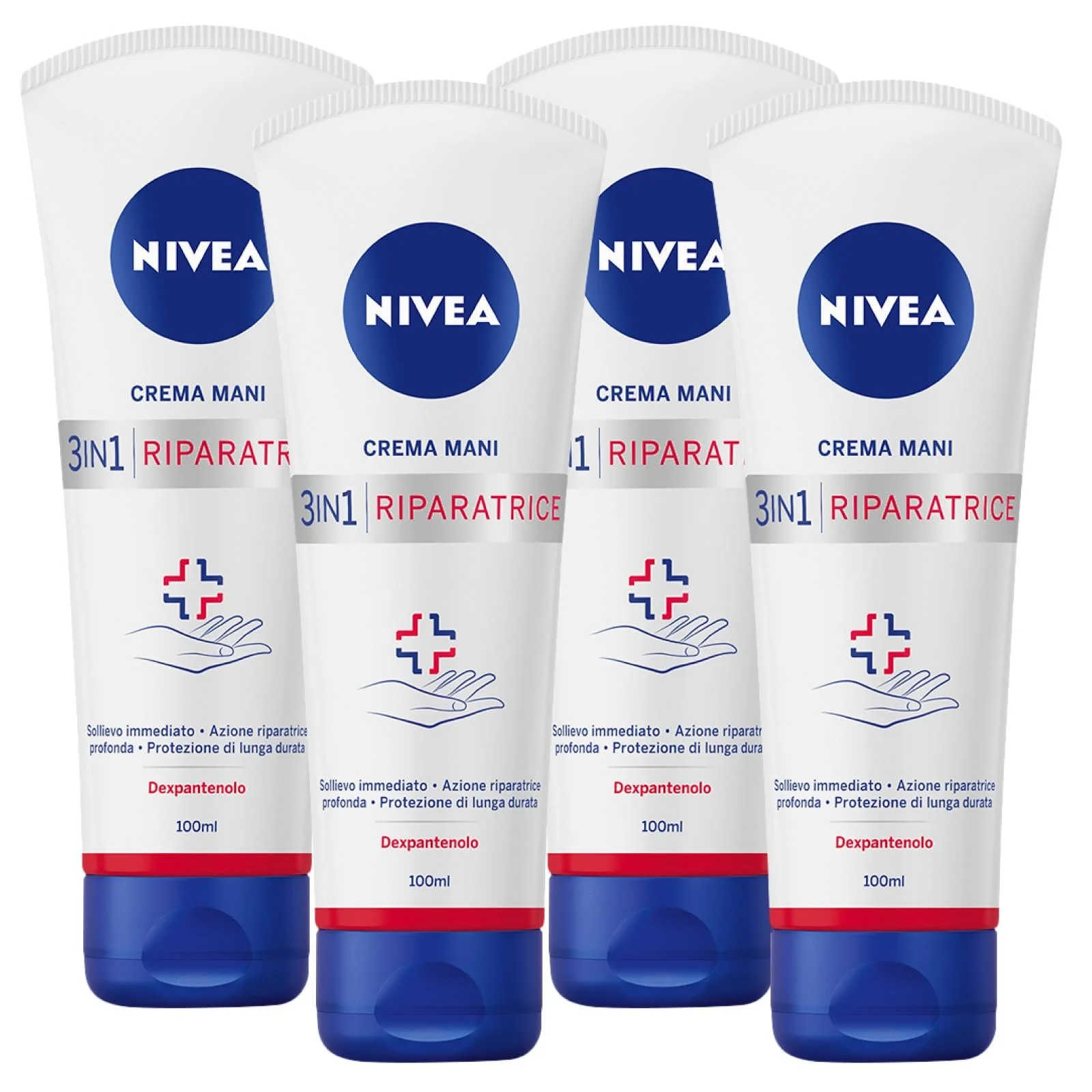 Крем для рук Nivea 3-в-1 Живильна формула Velvet 24 години з декспантенолом - 4 флакони по 100 мл, фото №1