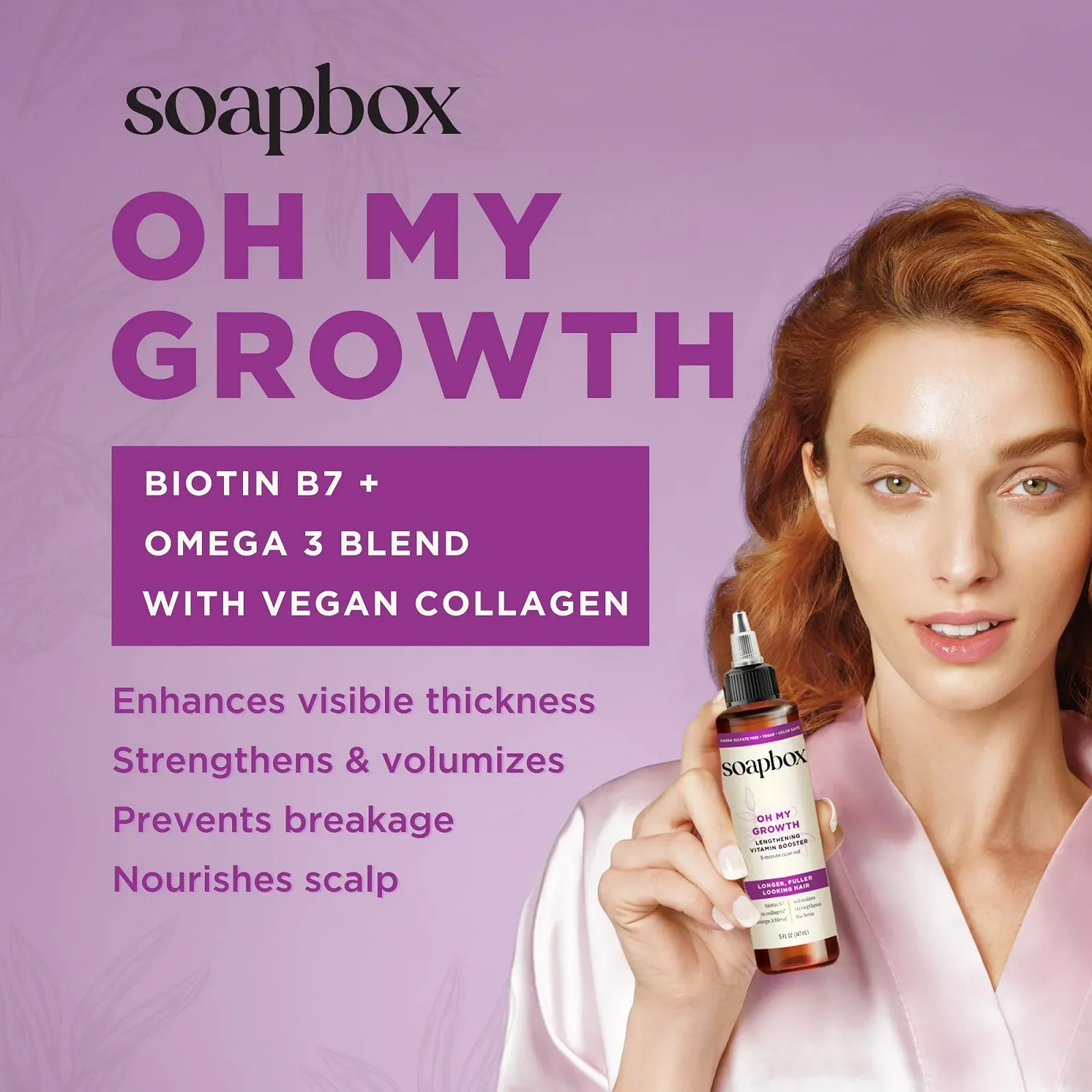 Средство Soapbox Oh My Growth Extension Vitamin Booster для всех типов волос с биотином, веганским коллагеном и витаминами A & C для густых и объемных волос для мужчин, фото №4