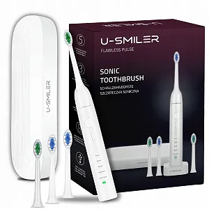 Електрична звукова зубна щітка U-SMILER IPX8 84000 вібрацій 5 режимів 3 інтенсивності 90 днів автономної роботи Біла - Фото 1