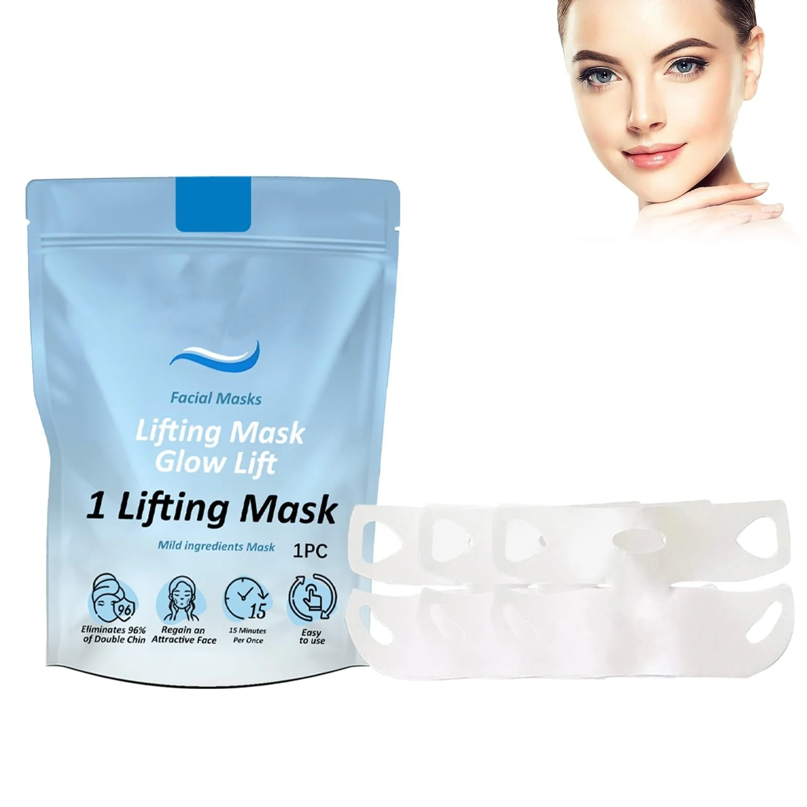 Маска для обличчя V Masks ліфтинг з гіалуроновою кислотою для підтяжки V-лінії обличчя та шиї, 3 шт, фото №1