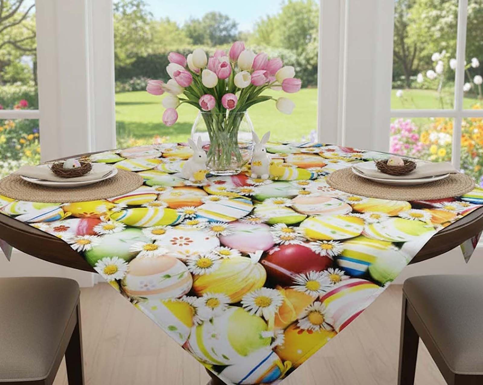 Скатертина KAMACA Spring & Easter 85 x 85 см квіти кролики та писанки, фото №3