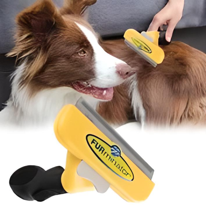 Фурмінатор з кнопкою для очищення волосся кішок і собак Жовтий Фурмінатор 10 см видалення підшерстки, фото №1