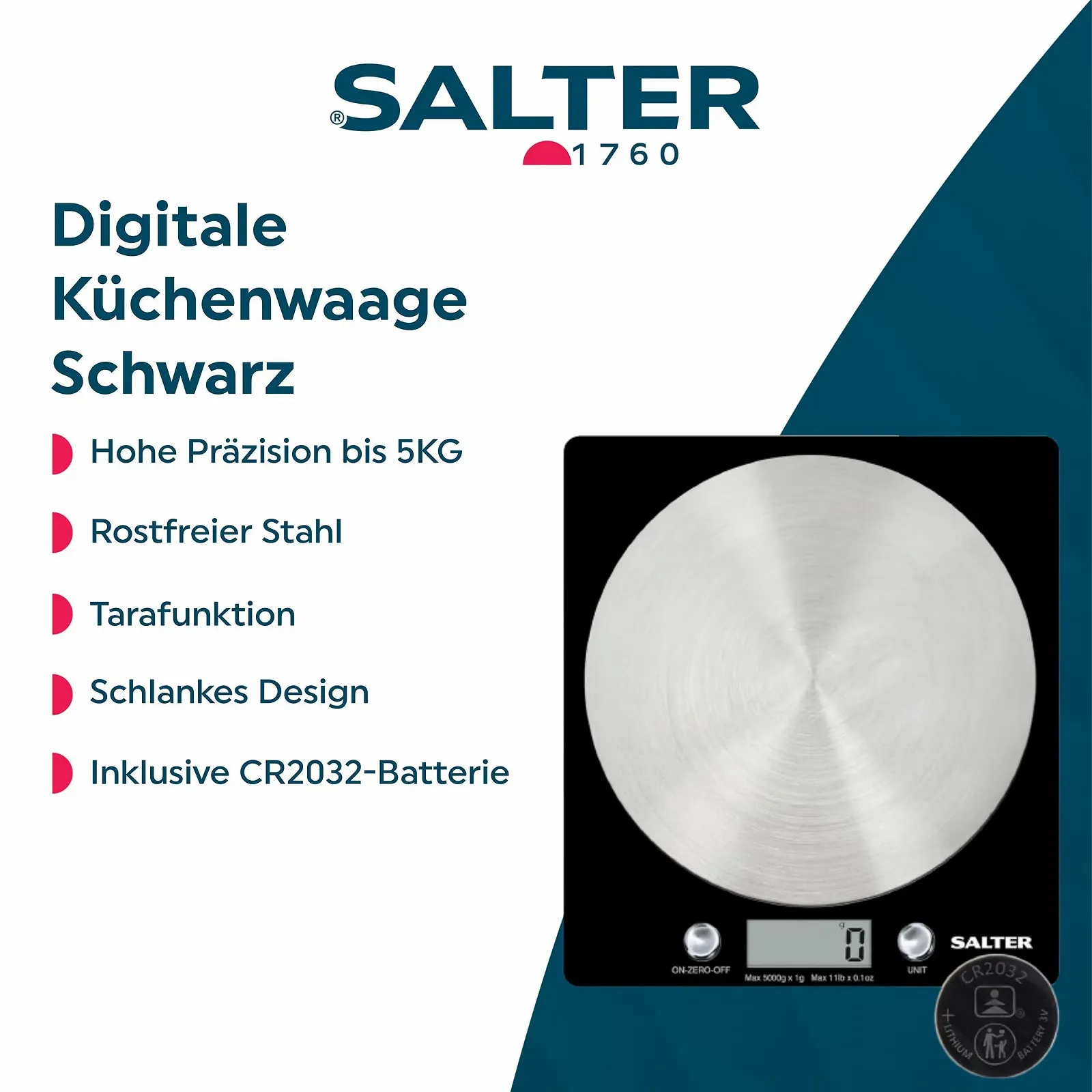 Кухонні ваги Salter Digital 5000 г Чорні, фото №2 Кухонні ваги Salter Digital 5000 г Чорні, фото №2
