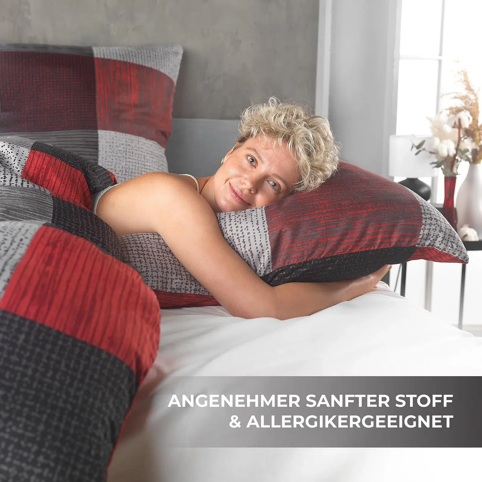 Постільна білизна KUSCHELI Malika 2 шт. 135 x 200 см мікрофібра підковдра + наволочка 80 x 80 см на блискавці червоний, фото №3