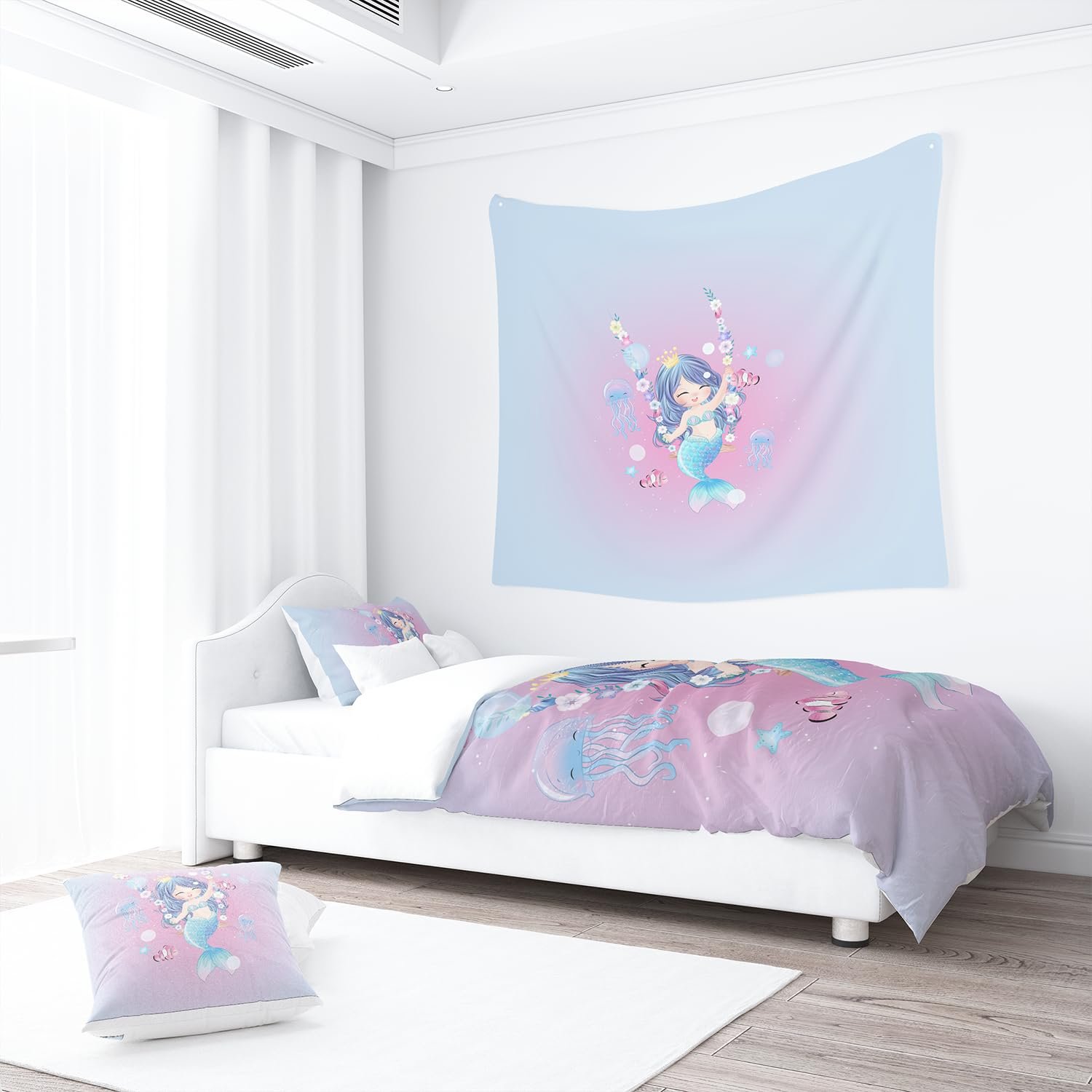 Постельное белье ZTYROLJ 135 x 200 cm для девочек, детское, микрофибра, русалка, в комплекте наволочка 80 x 80 cm, фото №4