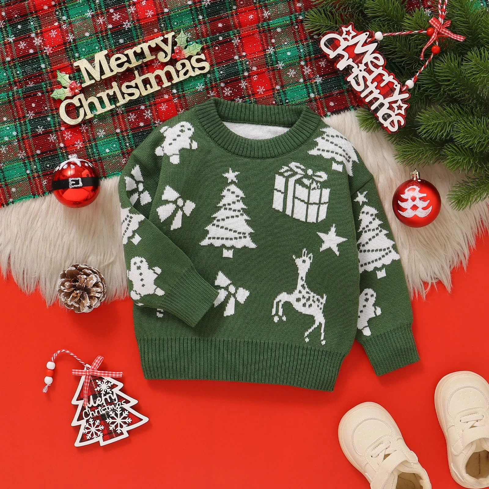 Рождественский джемпер Generisch для мальчиков и девочек, детский свитшот, свитеры, круглый вырез, длинный рукав, рождественский теплый свитер, зимний свитер с мультфильмом, фото №4