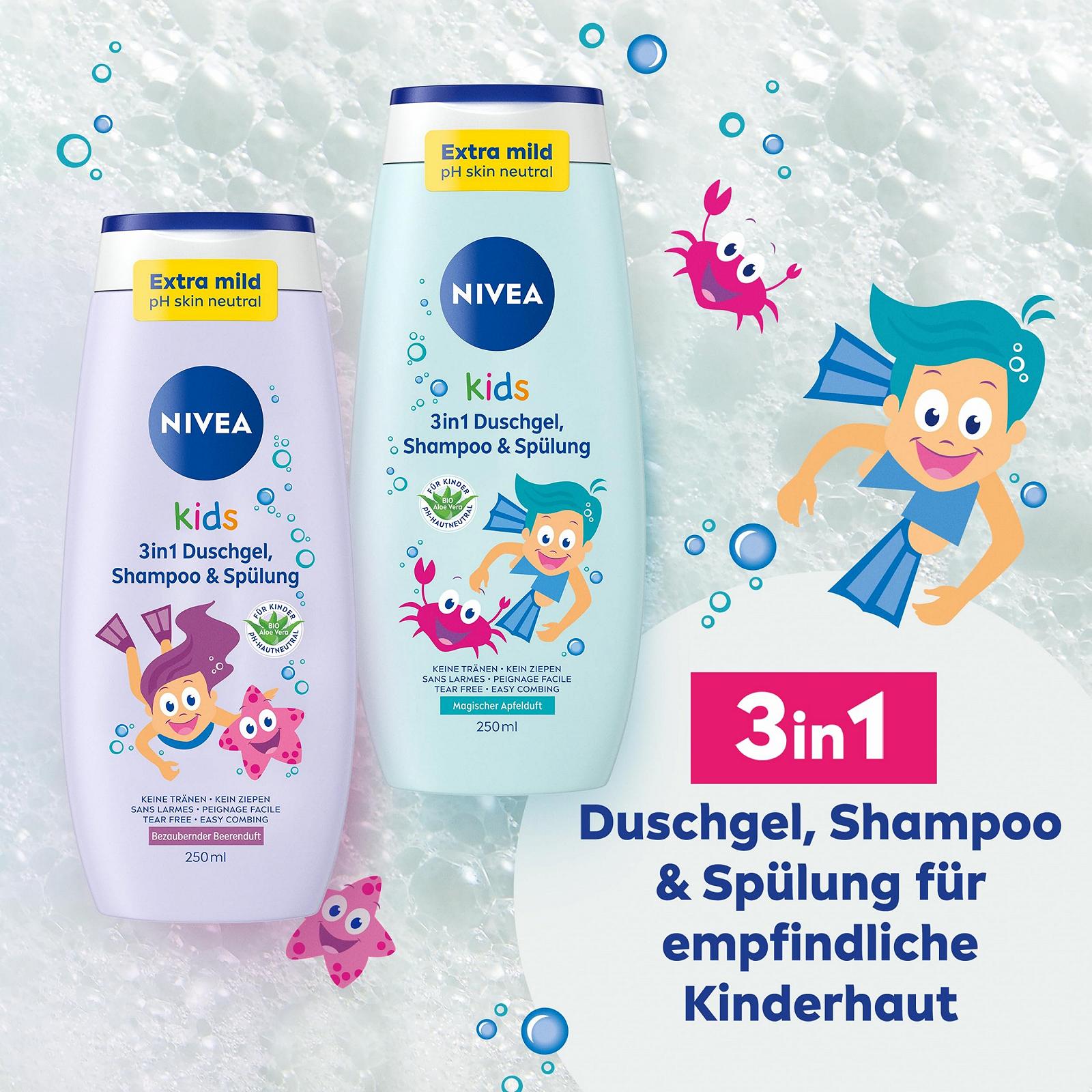 Гель для душу, шампунь та кондиціонер NIVEA kids 3in1 Ягідний аромат 250 мл, фото №7