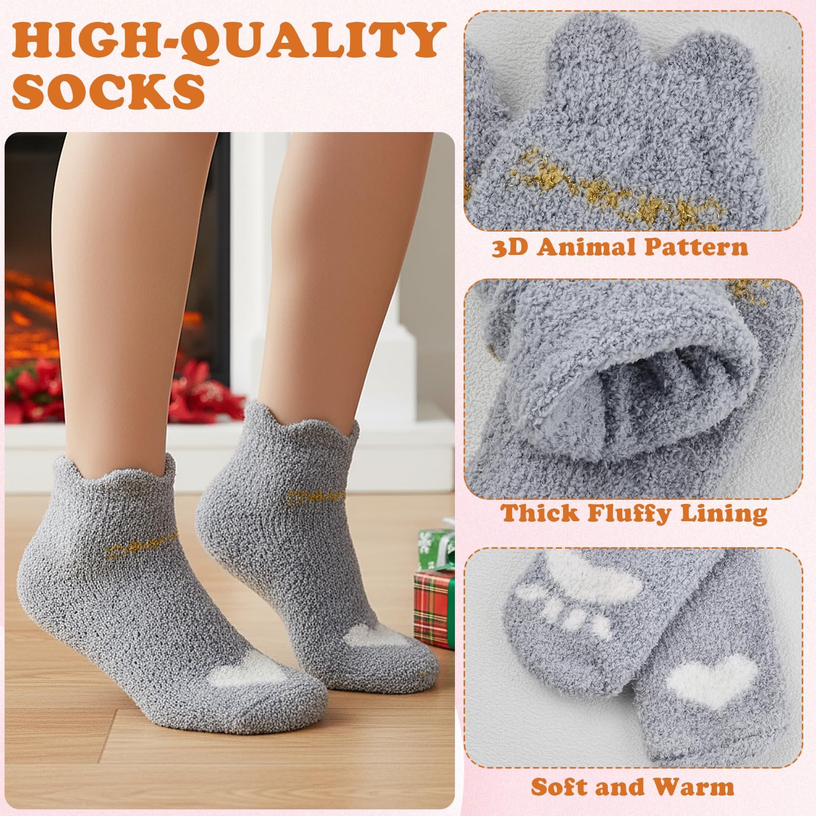 Пушистые носки Женские Теплые носки Cuddly Зимние носки Термоноски для девушек Носки для кровати Рождественские носки Домашние носки Разноцветные (8 пар), фото №1