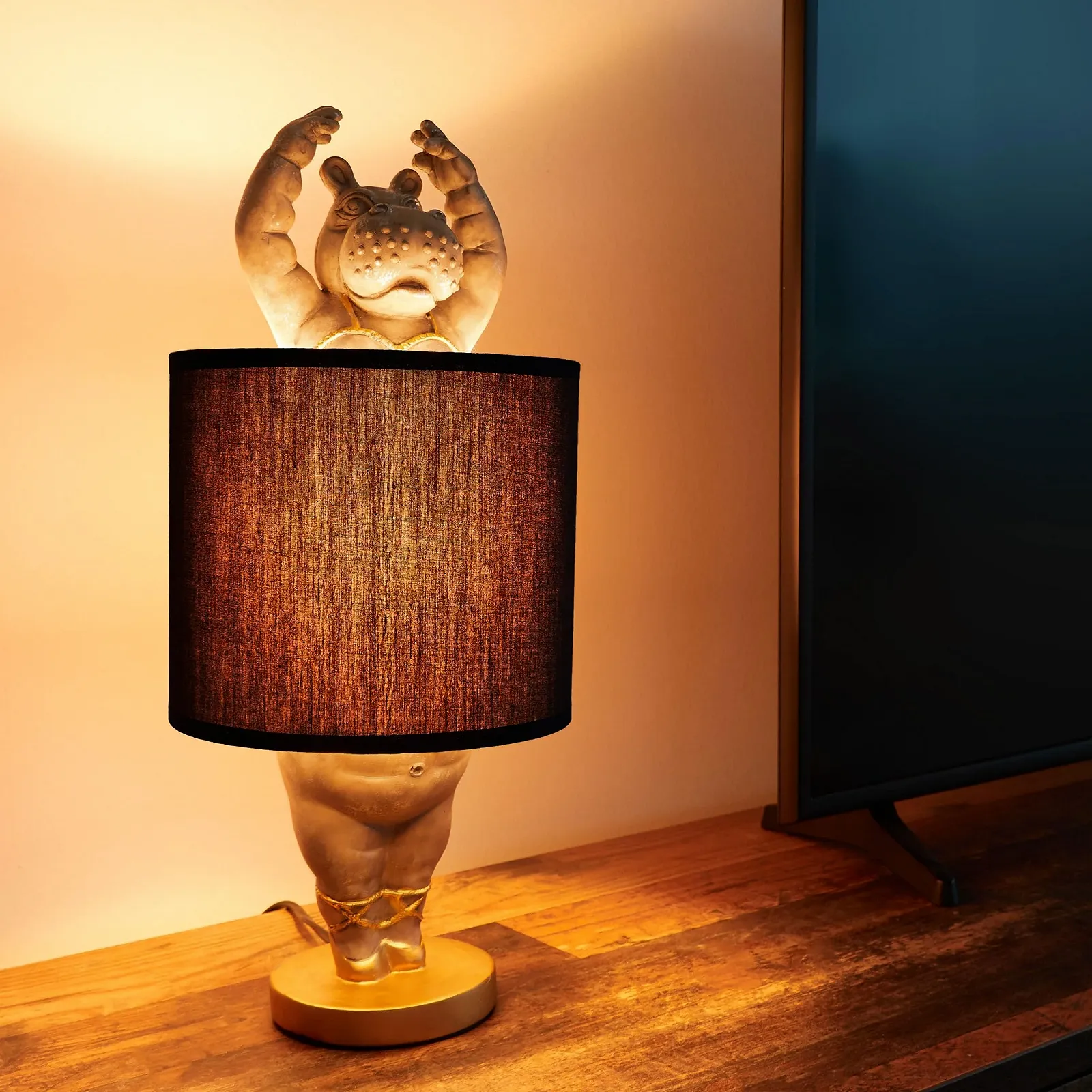 Настільна лампа BRUBAKER Hippo Ballerina 43 см Чорно-сіра Кераміка/Тканина, фото №2