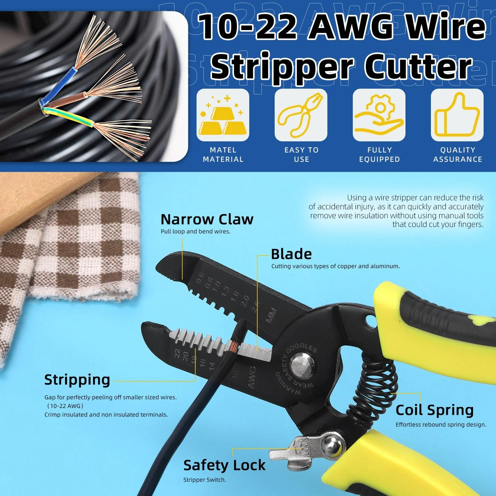 Набор инструментов Glarks 2 штуки: обжимной инструмент 7" и автоматический стриппер 6.7" AWG 10-22, фото №3