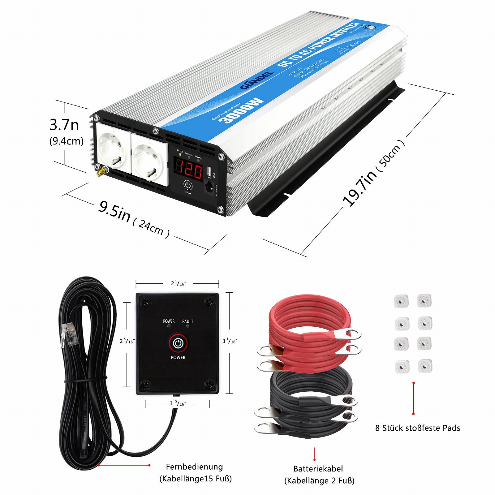 Інвертор GIANDEL Modified Sine Wave 3000 W 12 V в 230 V з пультом ДК та LED дисплеєм 2 розетки AC та USB порт, фото №7