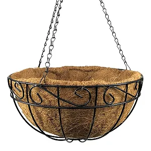 Подвесная корзина для растений 30 см с кокосовым вкладышем Металлическая Черная - Фото 1