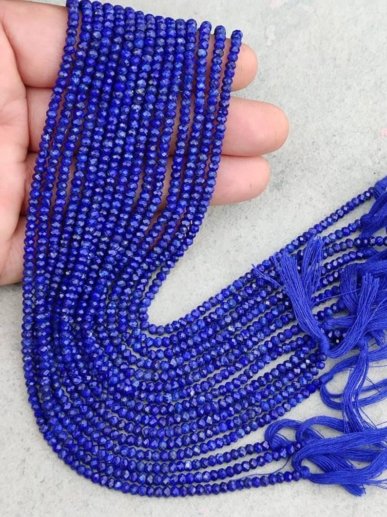 Бусины из натурального лазурита, ограненные, рондель, 3,5 мм, нить длиной 33 см, для ожерелья и браслета, фото №5