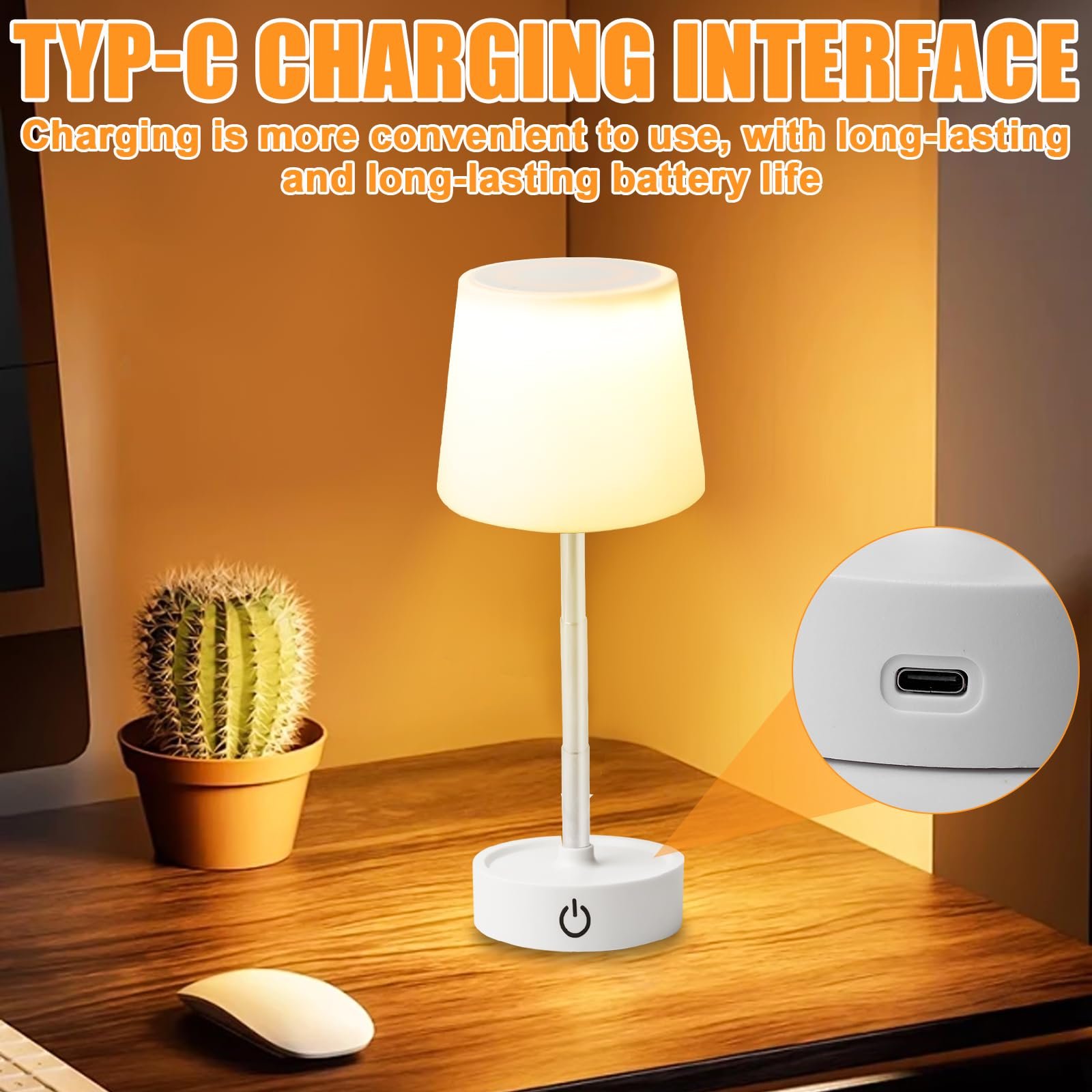 Настільна лампа LED акумуляторна USB телескопічна регульована висота тепле світло 2 шт., фото №5