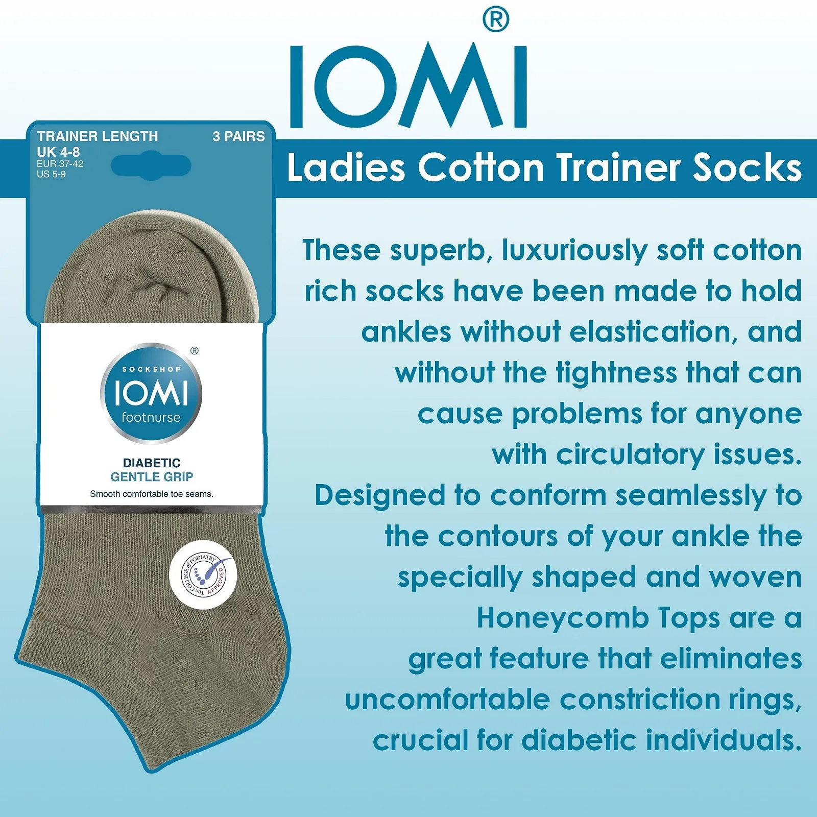 Носки IOMI для диабетиков, 6 пар, женские, широкие, короткие носки-следки без резинки, фото №5