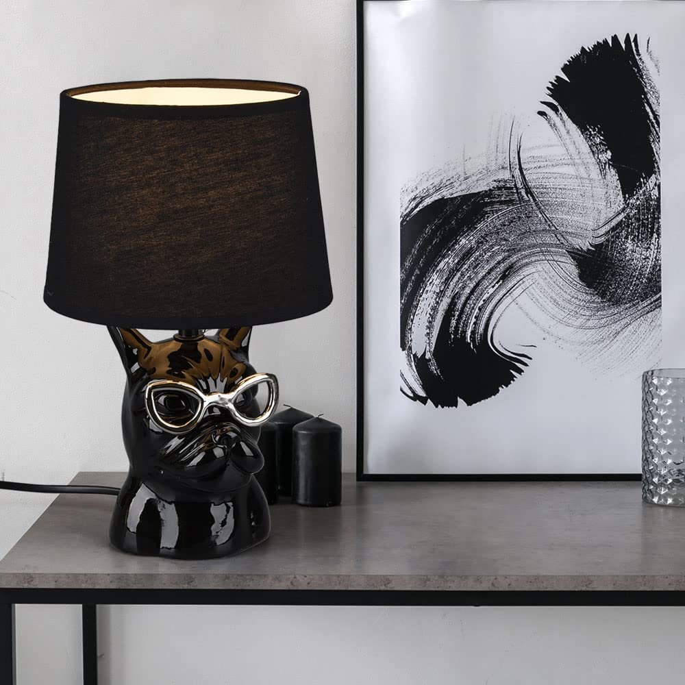 Настільна лампа etc-shop Dog with Glasses керамічна текстильна Хром Чорний, 1x E14, 18 x 29 см, фото №2
