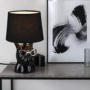 Настільна лампа etc-shop Dog with Glasses керамічна текстильна Хром Чорний, 1x E14, 18 x 29 см synthetic.ua - Фото 1