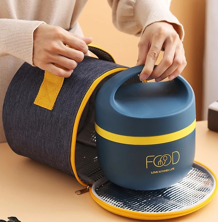 Комплект ланч бокс термо супница с приборами и термосумкой Food 1500 мл зеленый, фото №6