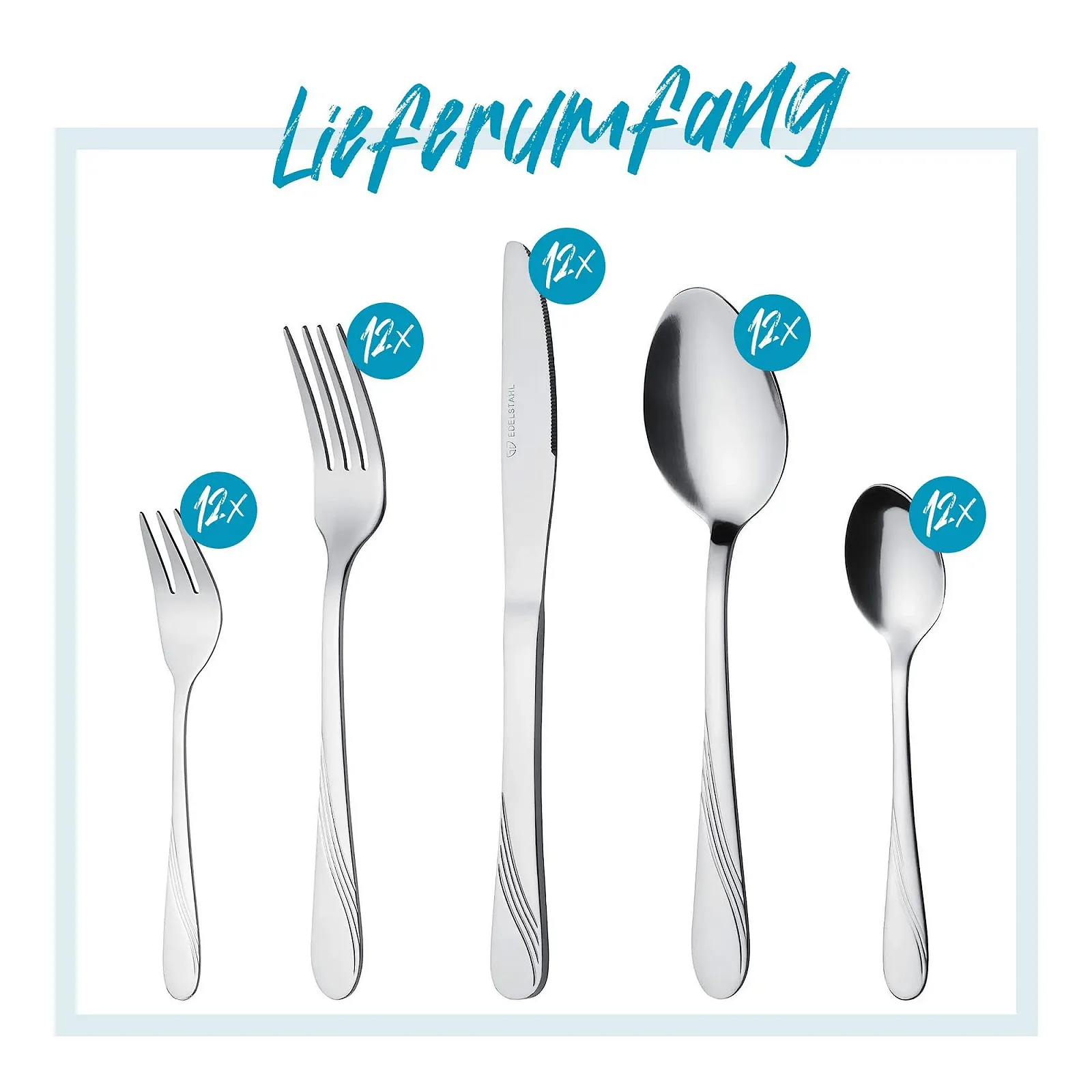 Набір столових приборів GRÄWE Stralsund для 12 осіб, 60 предметів, нержавіюча сталь, фото №2 Набір столових приборів GRÄWE Stralsund для 12 осіб, 60 предметів, нержавіюча сталь, фото №2