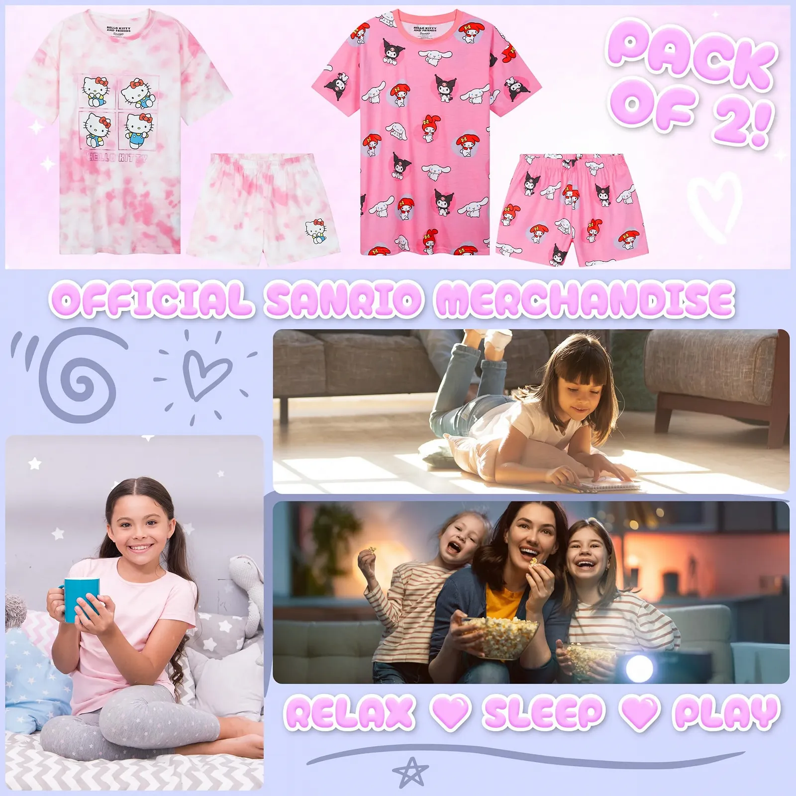 Комплект піжам Get Trend для дівчат, шорти, 2 шт, Sanrio Kuromi, фото №2 Комплект піжам Get Trend для дівчат, шорти, 2 шт, Sanrio Kuromi, фото №2