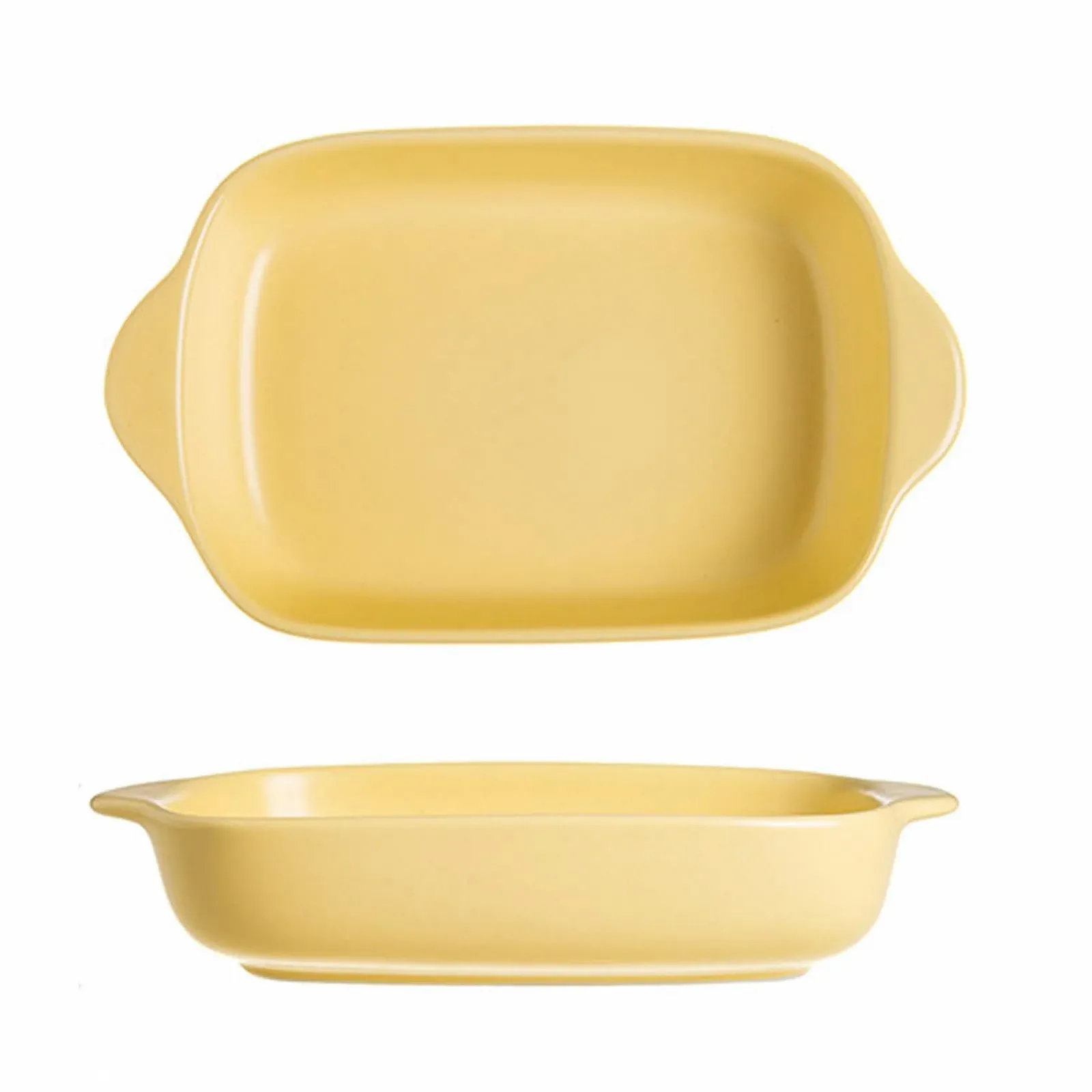 Форма для запекания керамическая набор 2 шт. малая с ручками молочно-желтая, фото №1