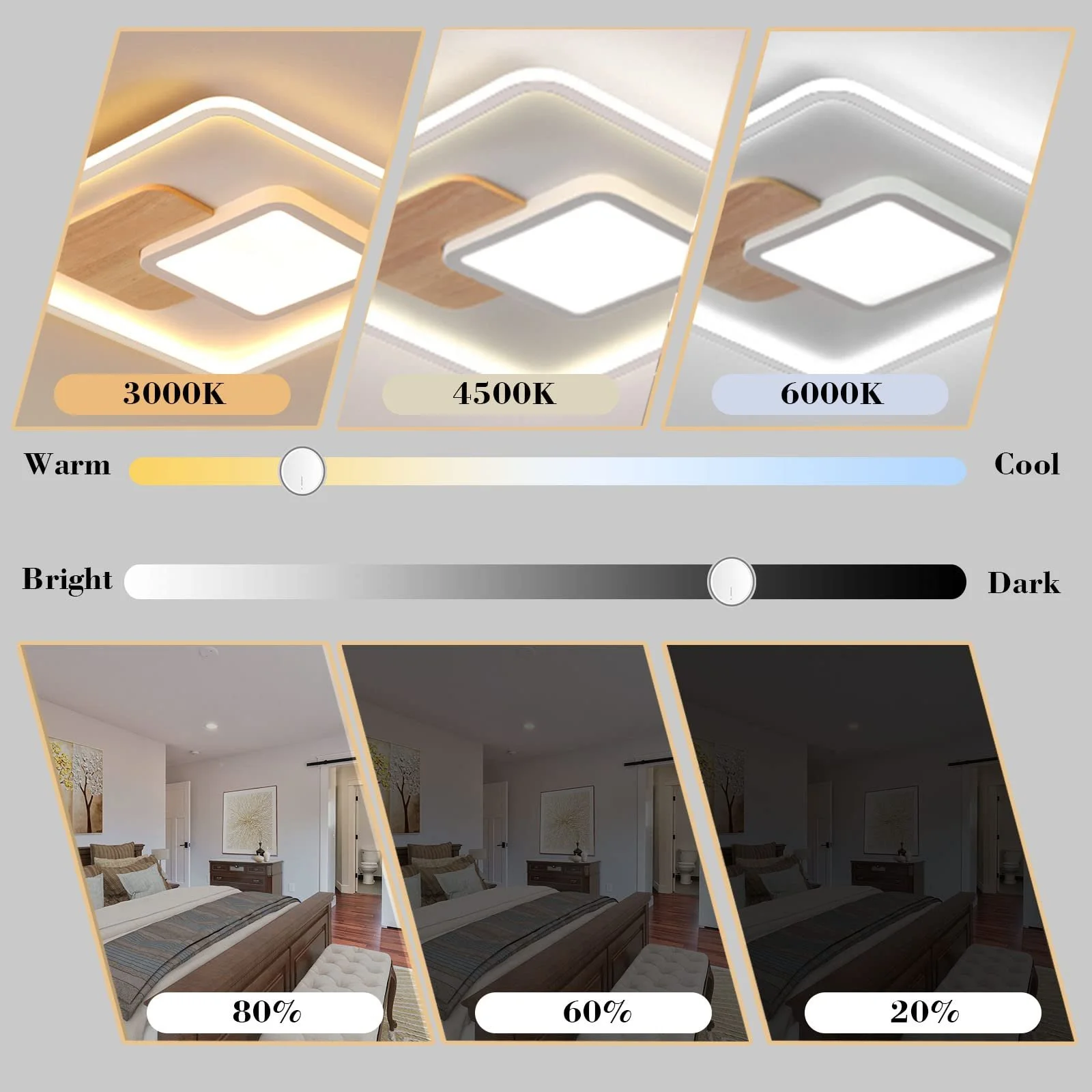 Світильник FitzMia LED Стельовий Квадратний С деревом Диммируемий Пульт Дистанційного Управління 41.5 x 41.5 см 40 Вт, фото №2