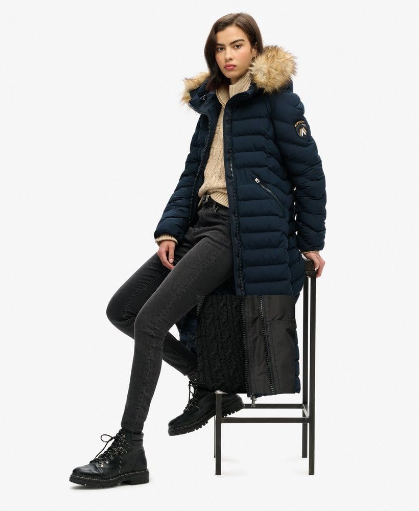 Куртка Superdry Long Fuji с капюшоном и искусственным мехом для женщин, фото №3