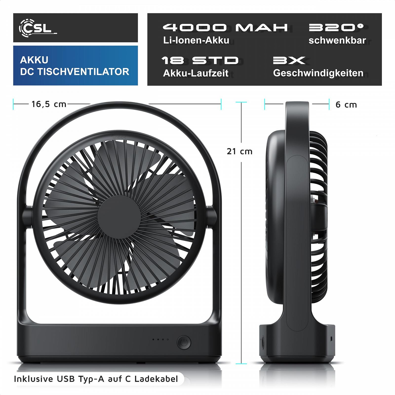 Настольный вентилятор CSL аккумуляторный Mini USB DC Motor Brushless Silent 4000mAh Li-ion, фото №2