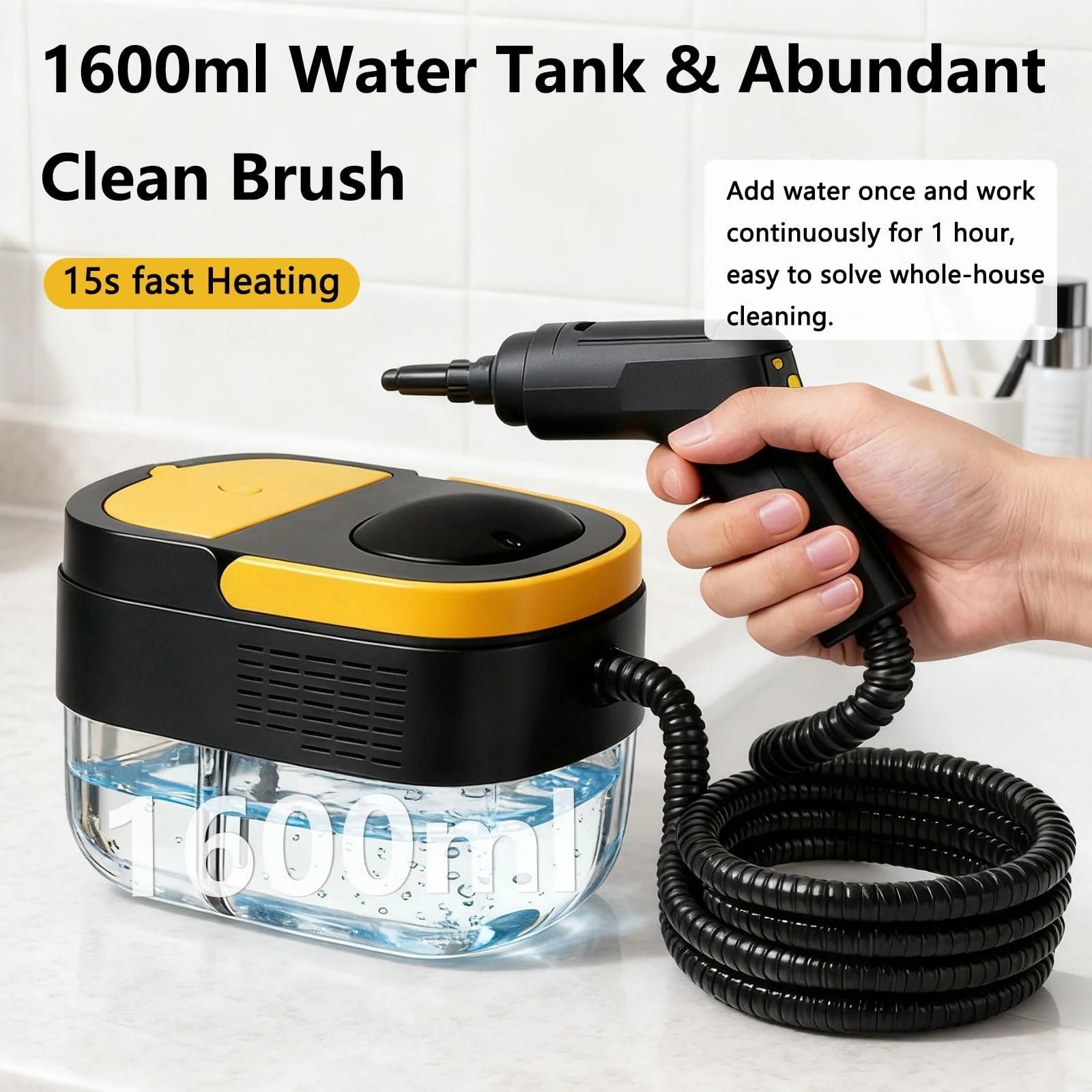 Ручний пароочисник 2500 W 1.6 л 3 швидкості 3 bar Портативний, фото №4 Ручний пароочисник 2500 W 1.6 л 3 швидкості 3 bar Портативний, фото №4