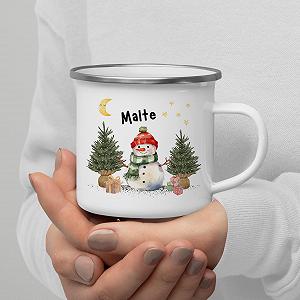 Персонализированная рождественская кружка Детская кружка с именем Рождественские подарки Эмалированная кружка - Рождественское украшение - Кружка персонализированная для детей (Снеговик) synthetic.ua - Фото 1