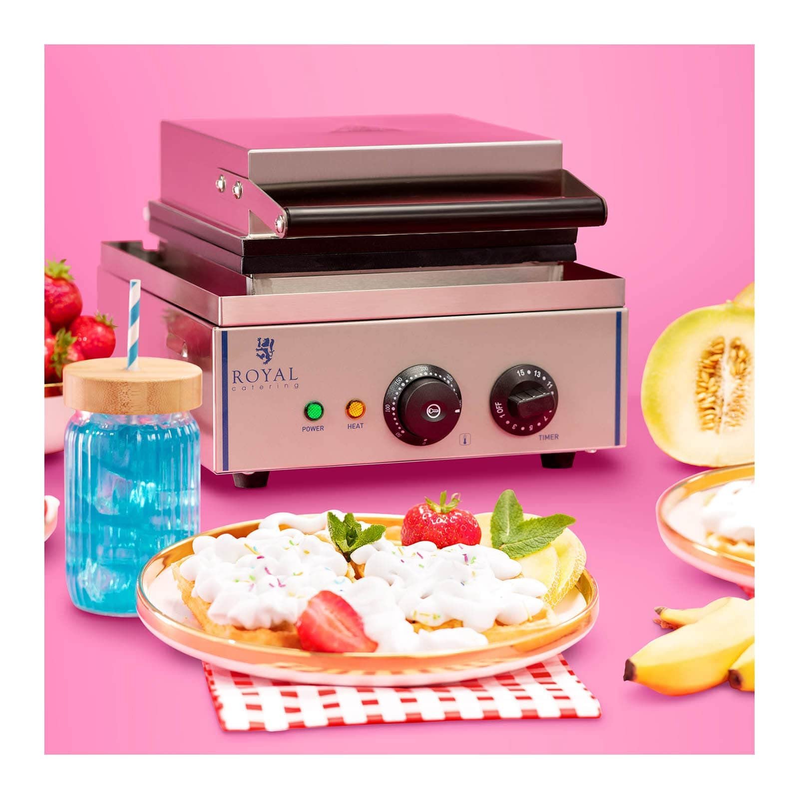 Вафельница Royal Catering Серии RCWM Модель 1500-H Характеристики: в форме сердца, диаметр 21 см, таймер на 15 мин, тефлоновое покрытие, корпус из нержавеющей стали, фото №3