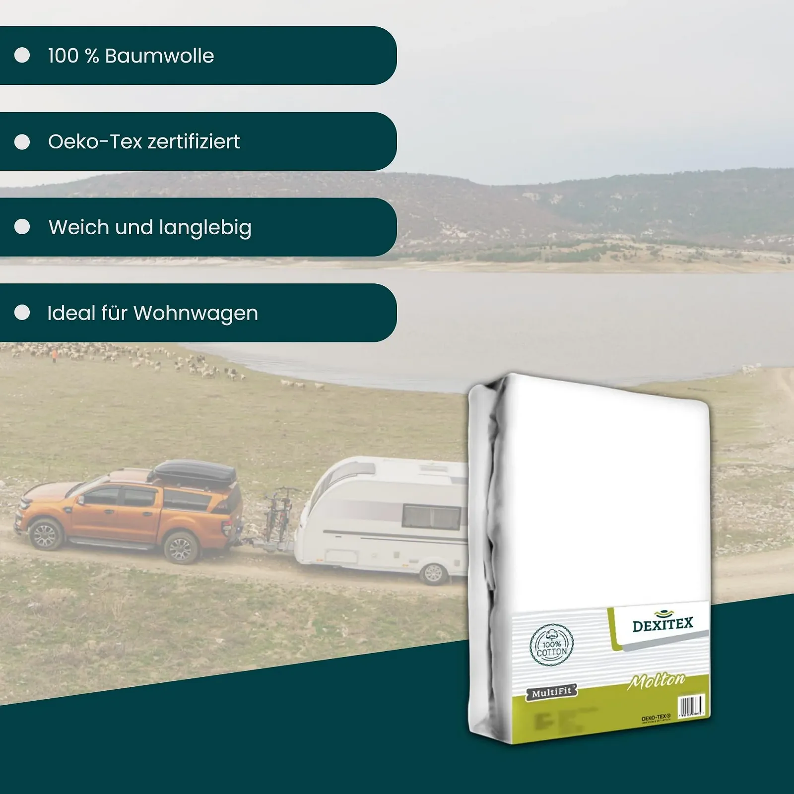 Наматрасник Dexitex Queen Size Molleton для матраса Queen Bed (135-160 см x 210), белый, фото №5