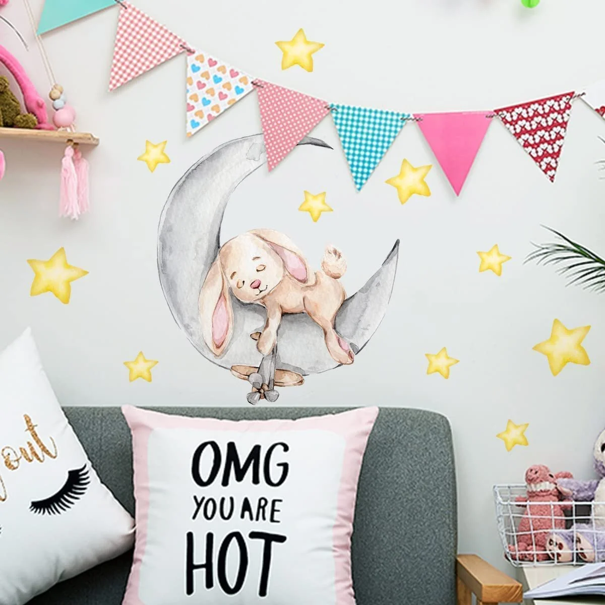 Наклейка на стіну WandSticker4U Кролик на місяці 66 x 62 см Акварель, фото №5