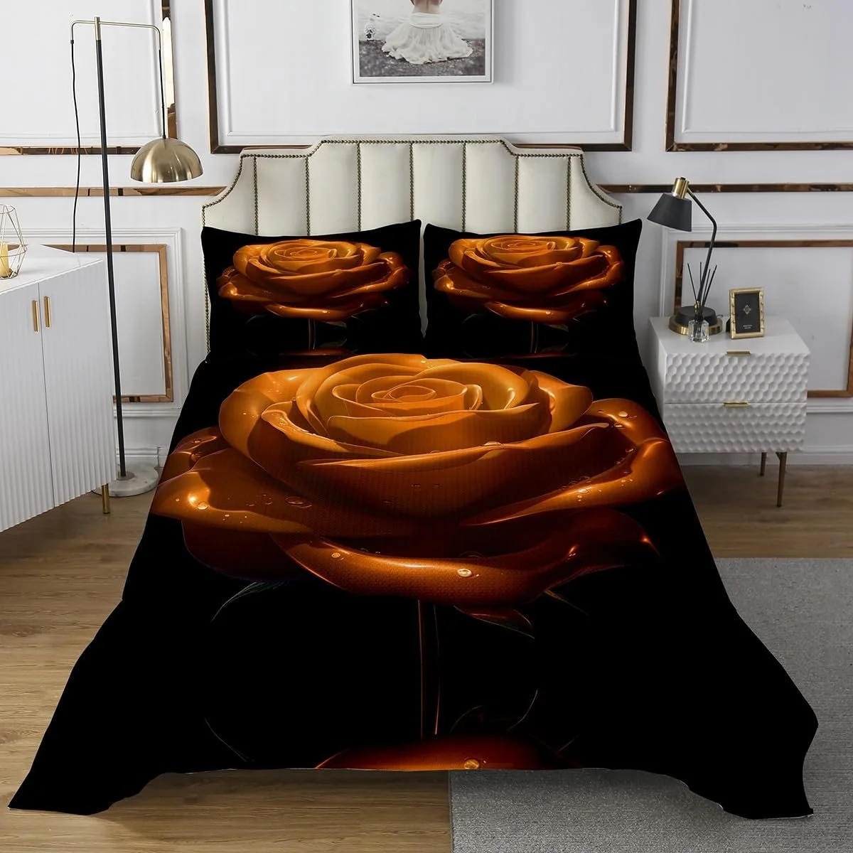 Покривало Loussiesd Квітковий Роза 220 x 240 см Помаранчевий Чорний, фото №2